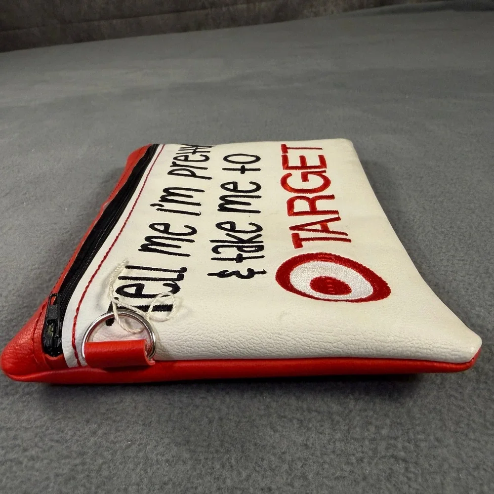 Target Embroidered‎ Zipper Pouch Tell Me I'm Pretty Faux Leather Makeup Bag Red